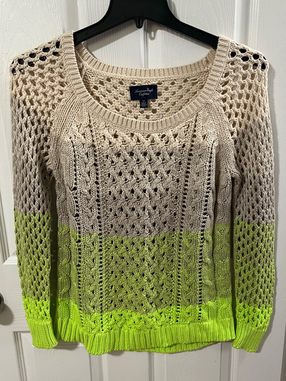 American Eagle Outfitters Sweater Open Weave Ombre Ivory Beige Green Women’s S/P